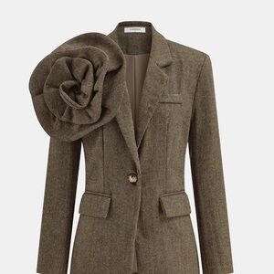 Commense 3D Flower (Removeable) Single Button Tweed Blazer